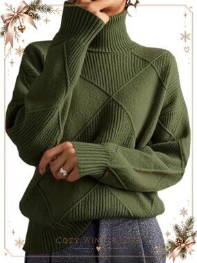 Women's Turtleneck Oversized Cable Knit Pullover Sweater